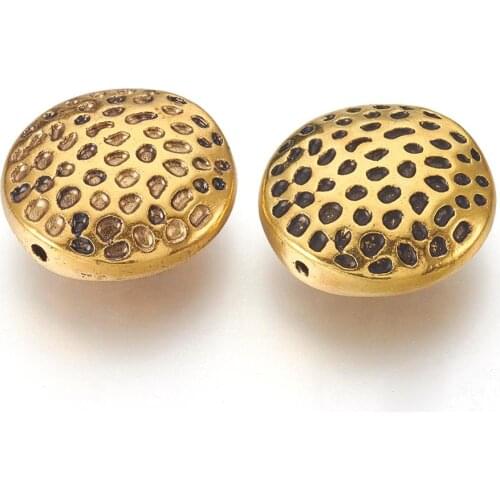 Pandahall 10pcs Flat Round Alloy Beads Spacer Metal Charms Beads for DIY Jewelry Making Necklace Bracelet Antique Golden 17x6mm