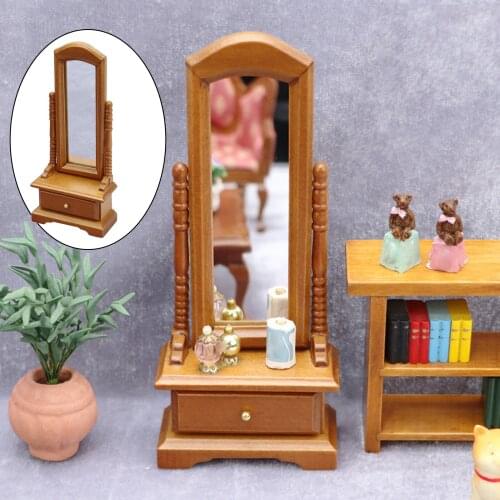 1:12 Dollhouse Wooden Full-Length Dressing Mirror Miniature Mini Bedroom Kids Toy Decor Crafts Accessories Gifts