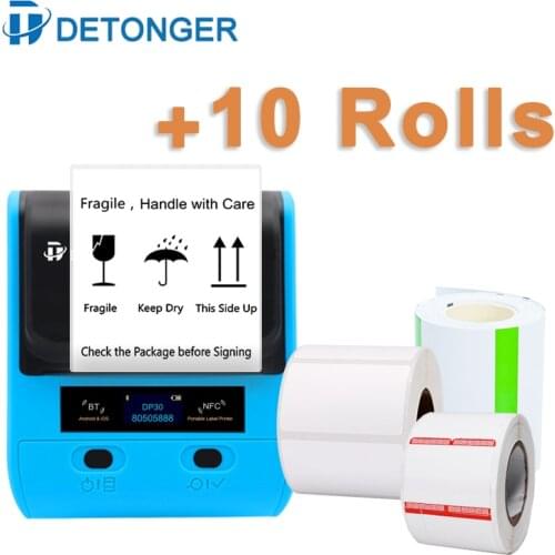 DETONGER 80mm Multifunction BluetoothThermal Portable Label Printer Plus 10 Rolls Label Warehouse Goods Various Sticker Maker