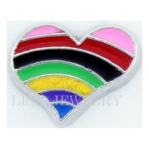 Hot sale Enamel Rainbow Color Heart Floating Charms fit Memory Living Glass Locket Pendant Necklace&Bracelet