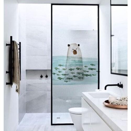 Custom Size Cartoon Bear and shark Electrostatic Window Film Sticker Frosted Glass Film Toilet Opaque Privacy kids room