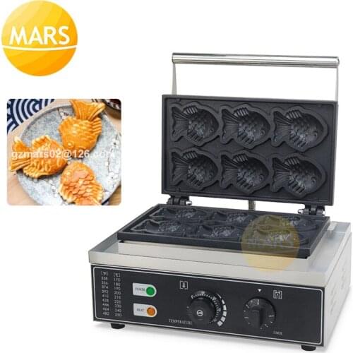 Commercial Non Stick 6pcs Fish Shape Waffle Cone Maker Dessert Machine Small Taiyaki Fish Cake Waffle Mold Making Pan Equipement