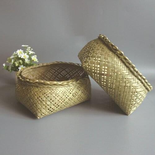 Hand-Woven Bamboo Basket Storage Basket Rattan Bread Basket for Kitchen Food Picnic Bread Sundry Container Fruit Storage Bask