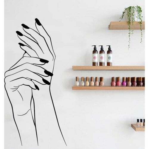 Polish Manicure Wall Stickers Nail Salon Vinyl Wall Decals Manicurist Nail Art Woman Hands Decorating Murals For Beauty Salons