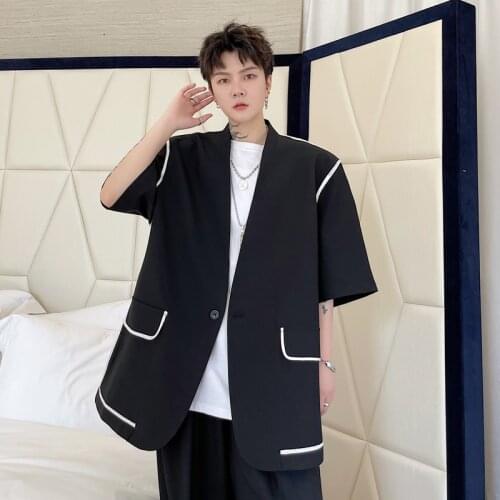 Summer wear in different colors and hemming design Korean mens loose Casual Short Sleeve suit fashionable mens suit coat