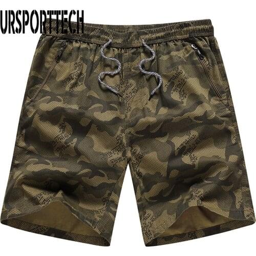 URSPORTTECH Mens Camouflage Shorts Summer Beach Zipper Secure Pocket Quick Dry Fashion 4xl Large Size Male Bermuda Short Homme