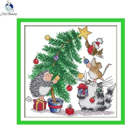Joy Sunday Christmas Gift Patterns Cross Stitch Kits DMC 11CT 14CT DIY Hand Made Cotton Thread Embroidery Send Accessories Tools