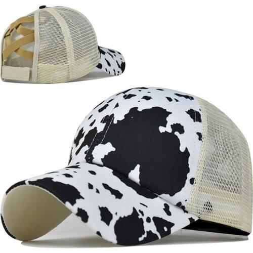New Ponytail Baseball Cap Women Printed Black and White Casual Summer Snapback Hat British Style Satin Mesh cap