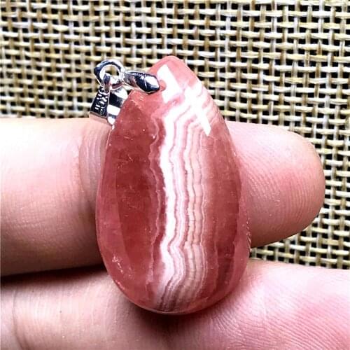Necklace Pendant Natural Red Rhodochrosite Jewelry For Woman Man Love Crystal 27x16x6m Beads Silver Water Drop Gemstone AAAAA