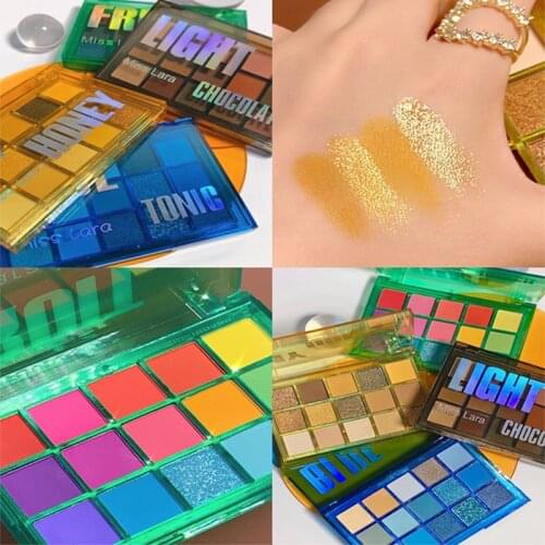 15 Color Sweet Party Eyeshadow Pallete Neon Makeup Palette Shimmer Glitter Matte Shades Matellic Nude Blendable Pigment Powder