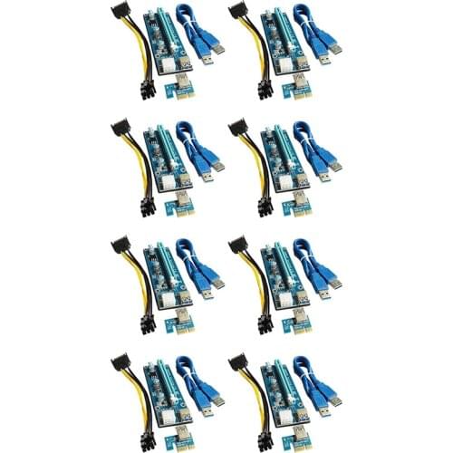 PCIE 1X to 16X Graphics Card Extension Cable Adapter Card with USB3.0 Extension Cable and SATA Power Cord (VER008C)