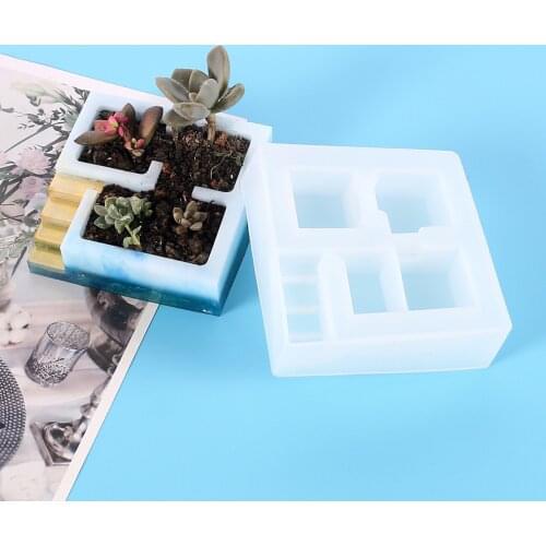 DIY Crystal Epoxy Mould Succulent Flower Potted Silicone Square Mold