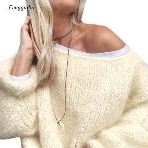 Autumn/winter Womens Lantern Long Sleeve Sweater Fluffy Mohair Coarse Knitted Loose Pullover
