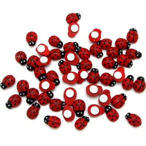 100Pcs Wood Beetle Ladybug Self-Adhesive Decoration Craft Flatback Cabochon Embellishments For Scrapbooking Cute Diy Accessories