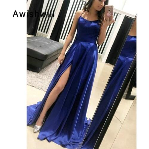Sexy Evening Dresses With Slit Prom Dress Women Spaghetti Strap Backless Formal Party Dress Vestido de Festa
