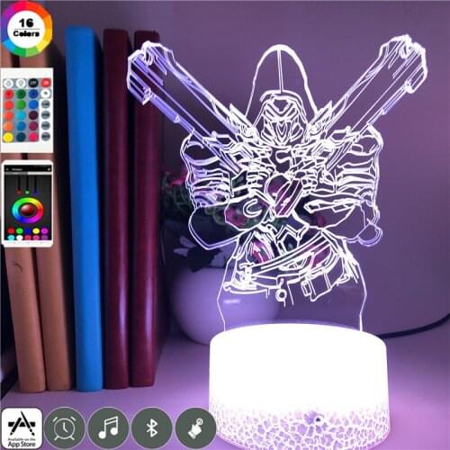 LED Night Light Reaper Gabriel Reyes Figure Gaming Room Atmosphere Decoration 3D Desk Lamp Overwatch Teenager Gift Nightlight
