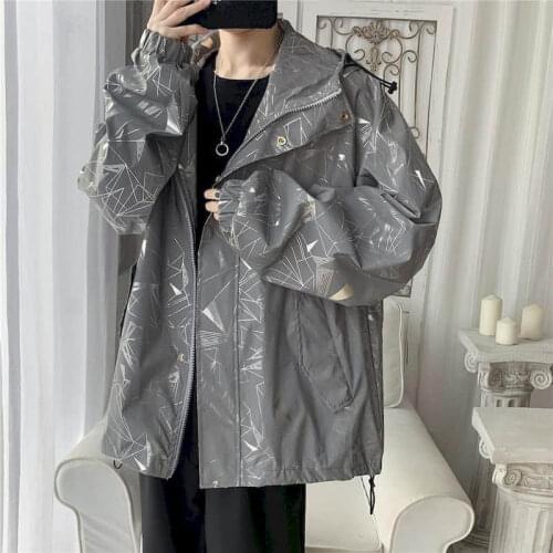 Spring autumn reflective jacket Men women Korean trend Hong Kong style Handsome Homeboy temperament loose casual chic jacket
