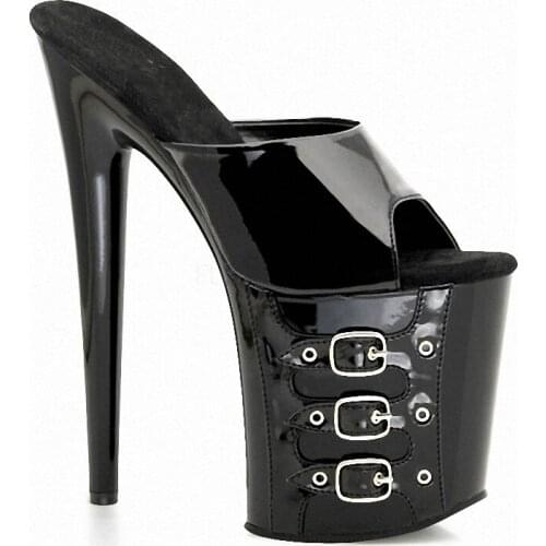 Big Size Gothic Baking paint Slip-on 8 inches High heeled shoes Trend Sexy Fetish 20CM Buckle strap Mixed colors Womens Slippers
