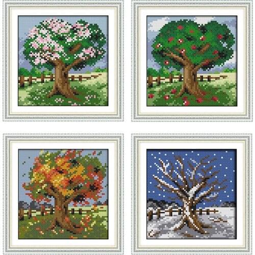 Four seasons big tree pattern cross-stitch kit14ct11ct printed cloth handmade embroidery sewing kit DIY home decoration painting