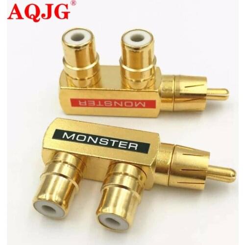 10pcs High Quality Gold Plated AV Audio Splitter Plug RCA Adapter 1 Male to 2 Female Connector