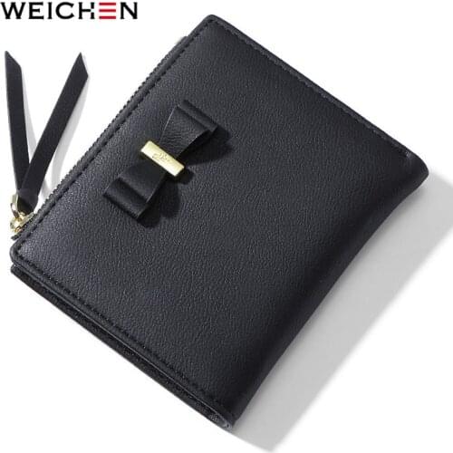 WEICHEN 2020 NEW Bow Designer Zipper Coin Pocket Small Wallet Women Pu Leather Card Holder Fashion Female Wallets Ladies Purses