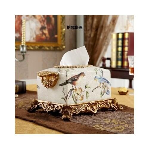 Guci Drawer box luxury home accessories living room table ornaments resin European flowers birds tissue box fashion creati