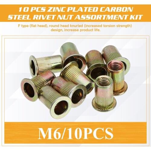 Electrapick Rivetnuts 10pcs M3 M4 M5 M6 M8 M10 Zinc Plated Rivet Nuts Set Nutserts Threaded Insert Nuts Flat Head Rivet Nuts