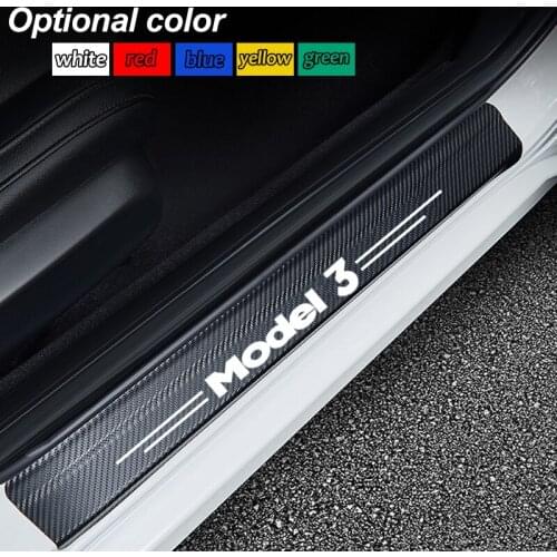 4pcs Car Outer Door Sill Protector Pedal Scuff Plate Carbon fiber stickers colors Emblem Decals for Tesla model 3 car styling