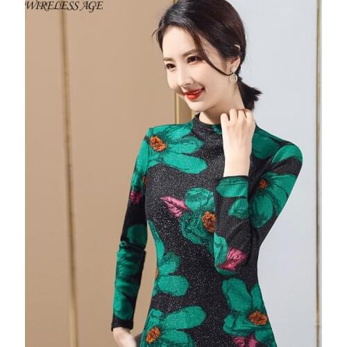 WIRELESS AGE T Shirt Women Long Sleeve Round Neck Thin Flower Lace Slim Plus Size Commute Womens Tops New Summer Fashion Wild