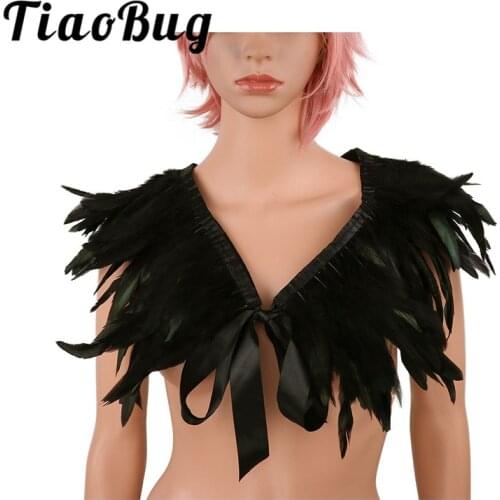 Women Wedding Shrug Fashion Natural Feather Shrug Shawl Shoulder Wrap Cape Gothic Collar for Cosplay Carnival Dress Up Clothes