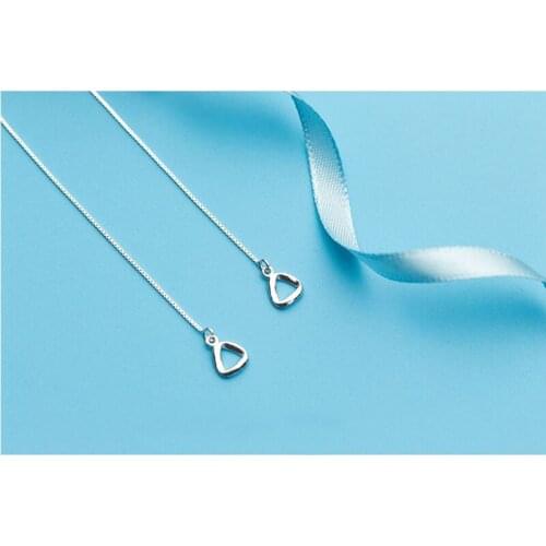 MloveAcc Solid 925 Sterling Silver Triangle Shape Drop Earrings for Women Long Chain Girl Earring Fashion Silver Jewelry