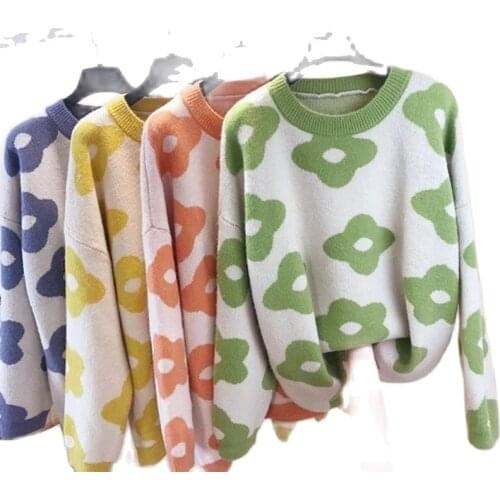 2021 Ins Fashion Women Oversize Sweaters Spring Autumn Women Knit Flower Jumpers Women Fashion Sweaters