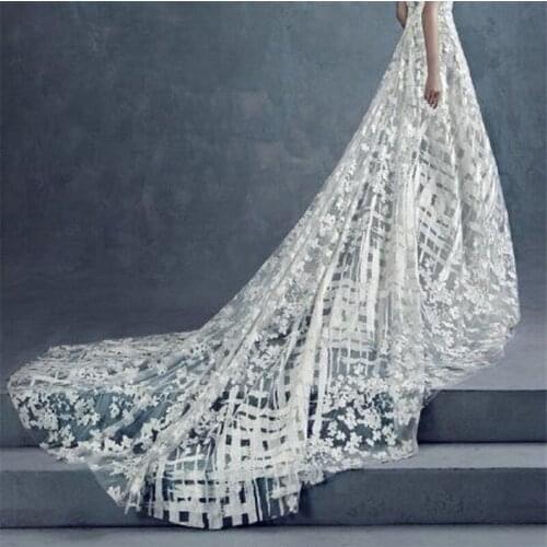 2MeterX 110cm Ivory Soft embroidery Lace mesh yarn fabrics clothing apparel wedding dress fabric accessories diy material LW0116