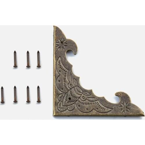 4PCS/Lot 58x58mm Decorative Edge Protector Antique Corner Protector Jewelry Case Wooden Box Corner Protector Bronze, with Nails