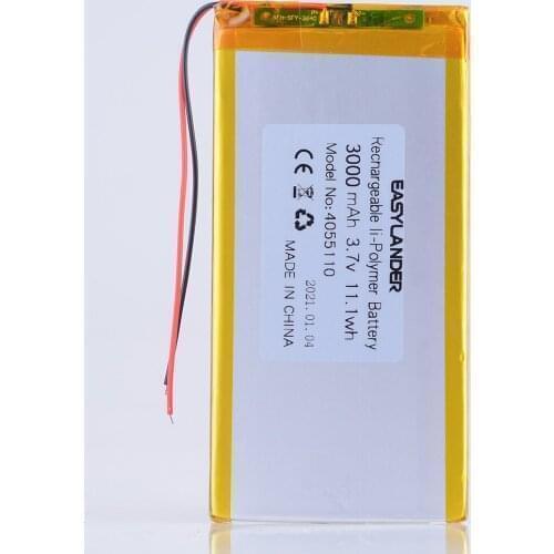 4055110 3.7V3000mAh Rechargeable li Polymer Li-ion Battery For PDA DVR tablet PC MP3 MP4 DVR GPS Speaker Toys
