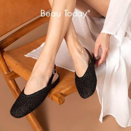 BeauToday Leather Sandals Gladiator Women Sheepskin Weave Square Toe Slingback Strap Summer Lady Shoes Flat Heel Handmade 33021