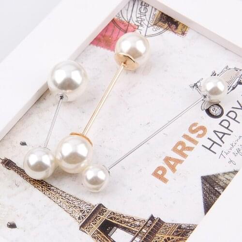 New Fashion Luxury Double Simulated Pearl Gold Alloy Brooch Pin DIY Lapel Dress Jewelry Brooches Accessories