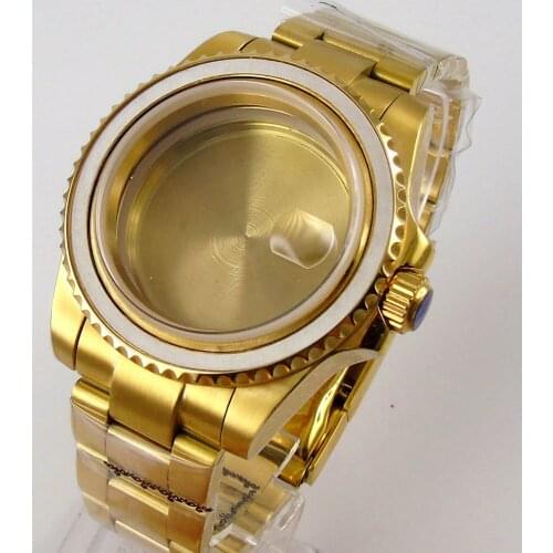 Gold Coated 40mm Watch Case Sapphire Crystal Fit NH35 NH35A Movement Solid Backcover