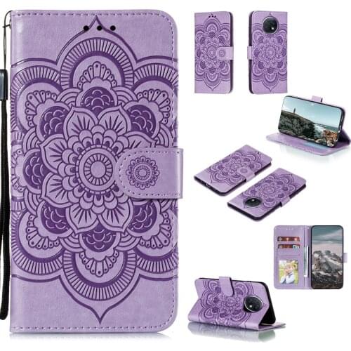 Datura Flower Embossed Pu Leather Phone Case for Xiaomi Redmi Note 9T Card Slot Wallet Photo Frame Kickstand Back Cover