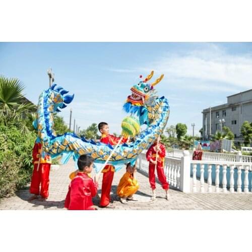 5.5m Golden Length Dragon Dance Costume 6 Players Kid Children Student School Halloween Party Performance Parade Folk Stage