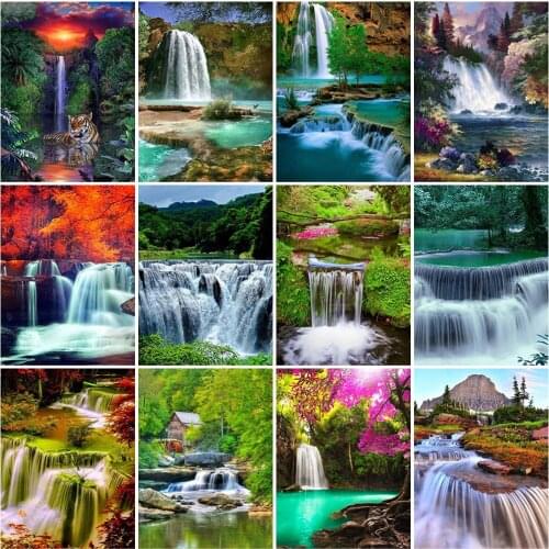 DIY Waterfall 5D Diamond Painting Full Round Drill Landscape Tree Diamond Embroidery Cross Stitch Mosaic Home Decor