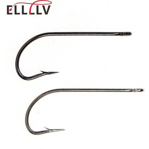 Elllv 200pcs Saltwater Fishing Oshaughnessy Jig Hooks High Carbon Steel Long Shank Chemeical Tip Barbed Hook White/Black Nickle