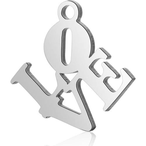 Fnixtar Excellent Quality Stainless Steel Letter Metal Charms Love Polished Pendant for Women Jewelry Accessories 20pcs/lot