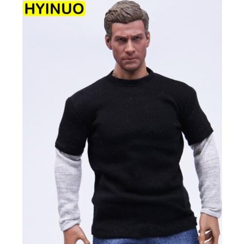 2 Colors1/6 Scale Men Plus velvet Long Sleeve t-shirt Male Casual Stitching Top Clothes Clothing Set For12"Action FigureMaleBody