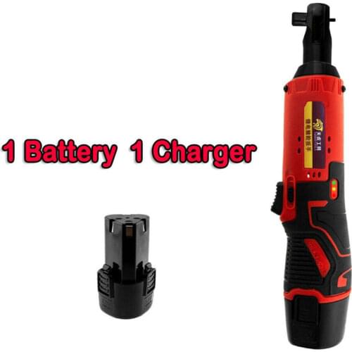 3/8'' 12V 90 Degree Powerful Electric Cordless Wrench Ratchet Right Angle Wrench Tool Set + 1 Battery Household Rechargeable