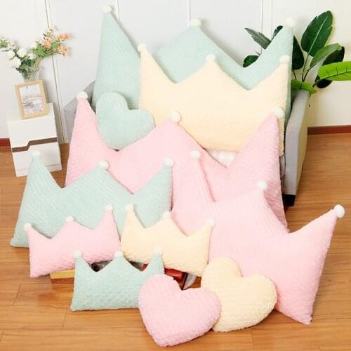Crown Plush Pillow Colorful Stuffed Soft Heart Square Rectangle Shape Throw Cushion Baby Kids Gift Girls Baby Room Decoration