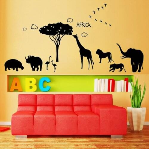 Lion Elephant Giraffe wall sticker PVC Material DIY Grassland animals wall decals For Childrens room bedroom decor sticker