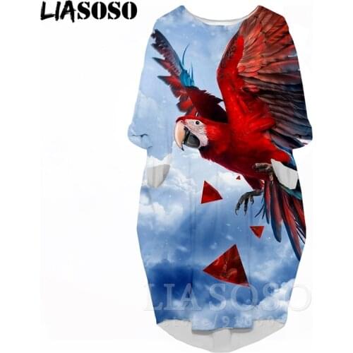 3D Print Fashion Funny Shirt Suit Rock Loose Harajuku Parrot Top Women Anime Gown Logo Womans Clothing Long-sleeved Dress A126