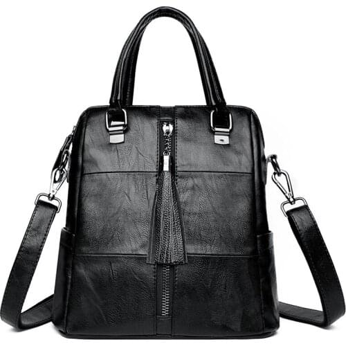 Fashion Leisure Travel Women Backpacks Womens PU Leather Tassel Backpacks Female School Shoulder Tote Bags for Teenage Girls