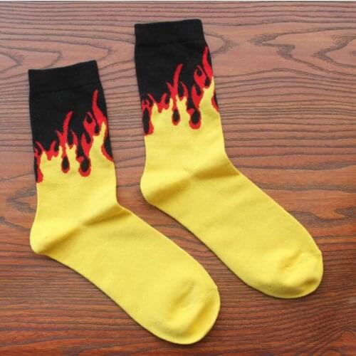 Men and women fashion fire print cotton street socks
